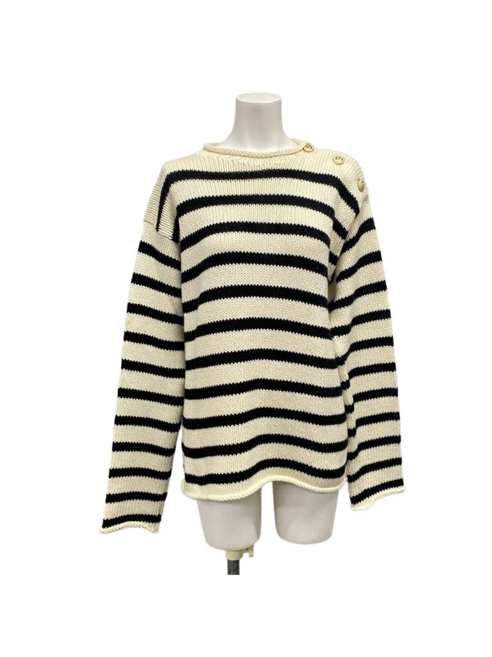 Dior Long Sleeve Sweater I 42 Ivory Black Border Cotton Cashmere